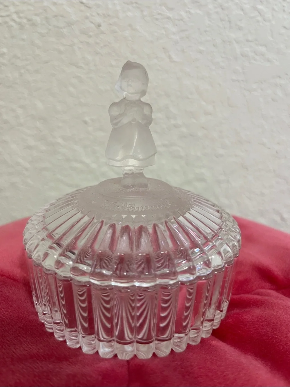 Hummel Goebel Vintage 1993 Round Glass Dresser Trinket Box Jar Girl on Lid Avon